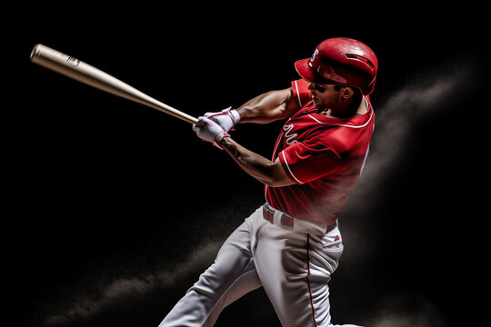Baseball Player Swinging the Bat Isolated on Black Background