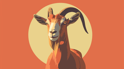 Goat on circle banner illustration flat cartoon vac