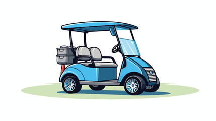 Golf cart on playing camp blue lines flat cartoon v