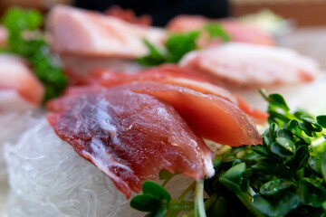 Close-up of the tuna sashimi on the plate