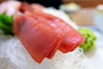 Close-up of the tuna sashimi on the plate