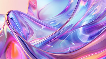 Futuristic translucent holographic glass curved surface background in 3D