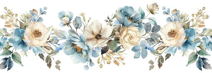 A detailed watercolor painting featuring assorted flowers in vibrant colors on a plain white background - obrazy, fototapety, plakaty