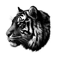 tiger head, view from side - black on white background (artwork3)
