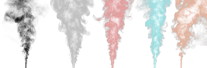 Set of swirling color smoke group isolated a on transparent background