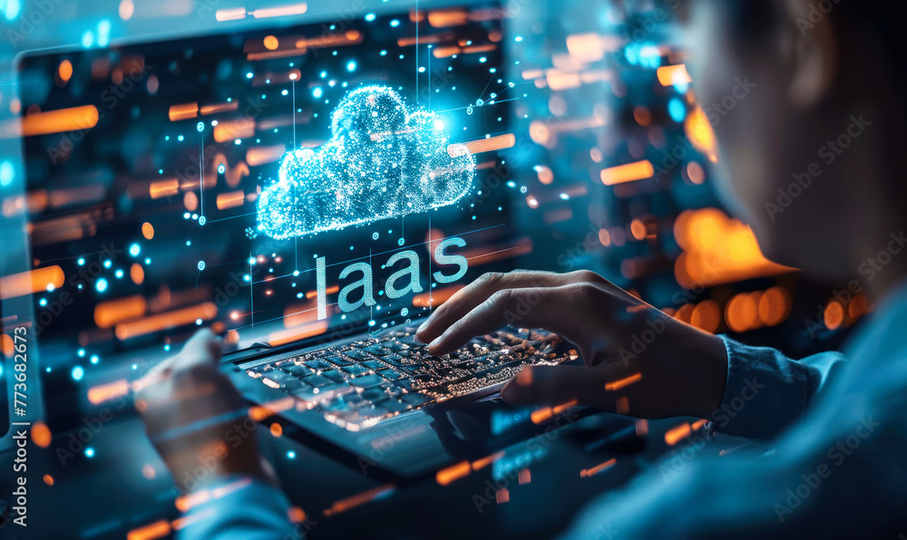 Poster it professional interacts with cloud computing interface offering infrastructure as a service (iaas)