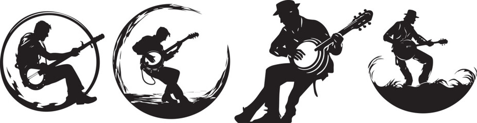 black and white illustration of a guitarist