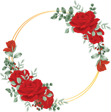watercolor red rose flower circle frame