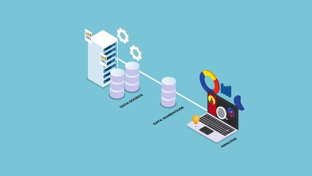 data warehouse business data intelligencecartoon animation
