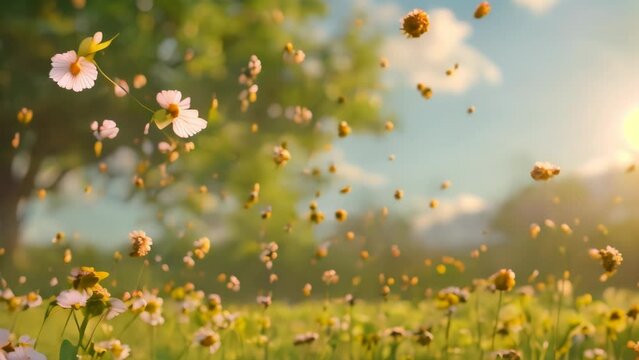 honey bees flying in spring. 4k video animation