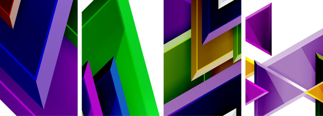 Glossy triangles geometric poster set for wallpaper, business card, cover, poster, banner, brochure, header, website
