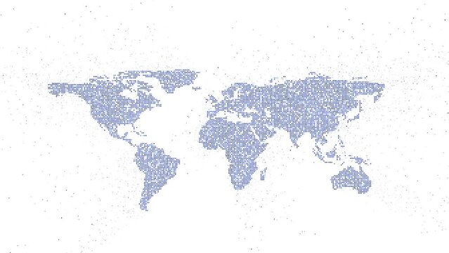  Artistic digital world map on white looping background.