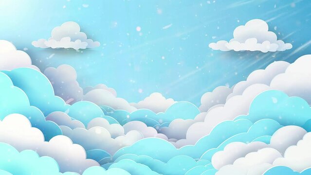 3d paper cut cloud and blue sky banner background. seamless looping overlay 4k virtual video animation background