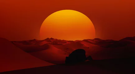 Fotobehang Berber prays to God in the Sahara desert at dusk with amazing sunset © muratart