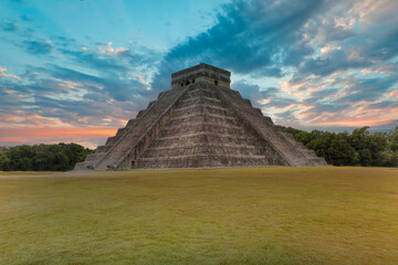 Pyramid of Kukulcan in the Mexican city of Chichen Itza - Mayan pyramids in Yucatan, Mexico