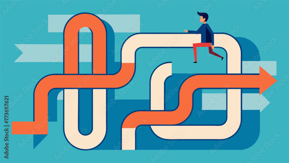 Poster a maze with a person walking through it depicting the ups and downs and twists and turns of the reco