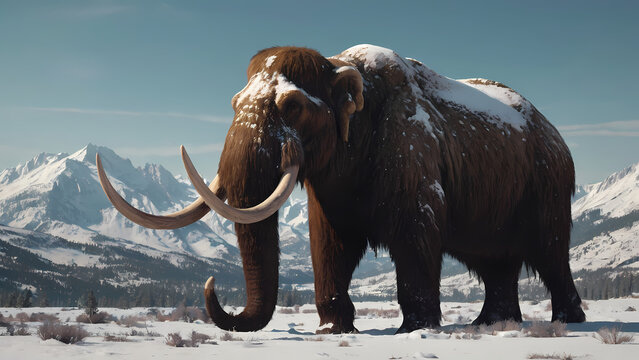 Mammoth in the snowy landscape Created With Generative Ai