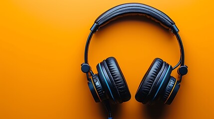 Studio photo with copy space of a gaming headphone in a colored background AI generated