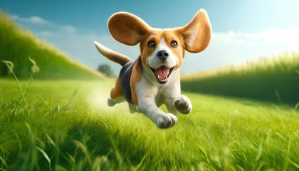 Dog running on grass,Generative AI