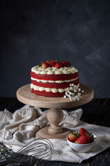 Red velvet cake with strawberries
