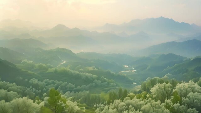 spring at chinese country landscape. 4k video animation