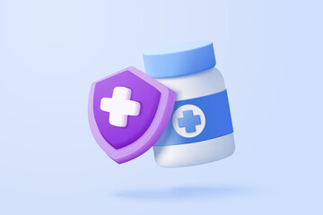 3d medical medication bottle with pharmacy drug icon. Vaccination medical equipment, healthcare, medicine minimal concept. medical pharmacy medicament. 3d medicine cure icon vector render illustration - obrazy, fototapety, plakaty
