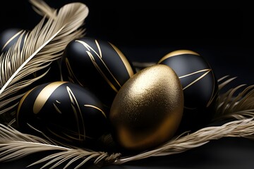 Black and gold luxury background template with eggs
