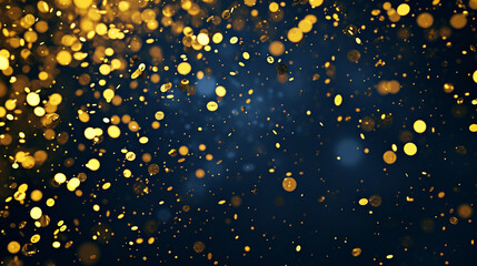 Gold confetti and navy background. Golden scattered Christmas dust . Generative Ai