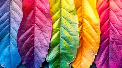 A variety of different colored leaves scattered on a table surface