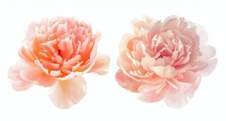 A pair of pink flowers positioned closely side by side