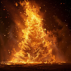 Dramatic Christmas Tree Engulfed in Flames
