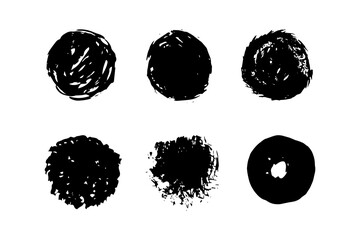Black traced watercolor stains. Round abstract shapes on isolated background.