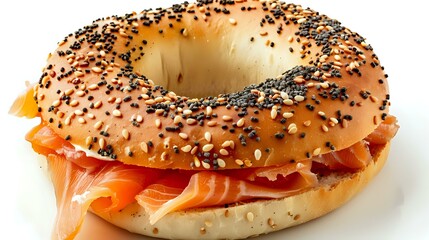 Gourmet Bagel with Salmon: Tasty Brunch Option, White Background Isolated.