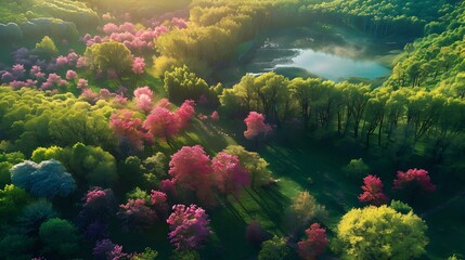 Vibrant Spring Scene: Lush Green Landscape in Stunning Panorama View