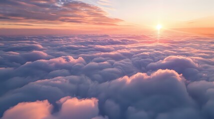 Spectacular Sunrise Scene: Cloudy Sky Captured from Aerial Perspective - obrazy, fototapety, plakaty