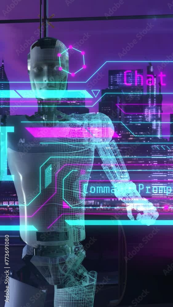 Poster android starts the work of artificial intelligence. 3d render