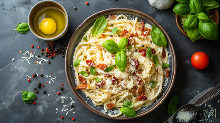 Italian Delight: Spaghetti Bathed in Carbonara's Luxury