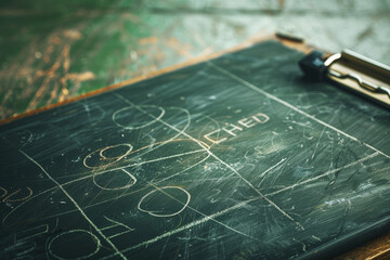 A chalkboard with the word "ched" written on it