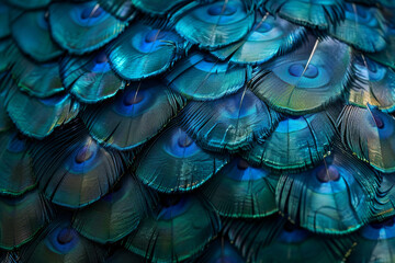 A close up of a peacock's feathers, showcasing their vibrant blue color