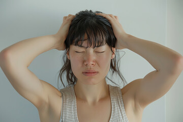 Fototapeta premium A woman with her hands on her head