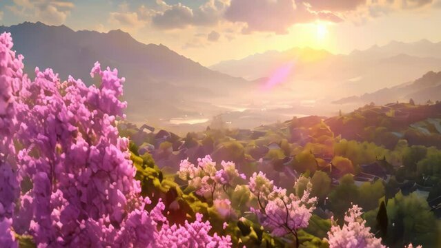 spring at chinese country landscape. 4k video animation
