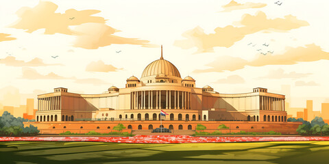 country capital building in state Government Renovation on beautiful background - obrazy, fototapety, plakaty