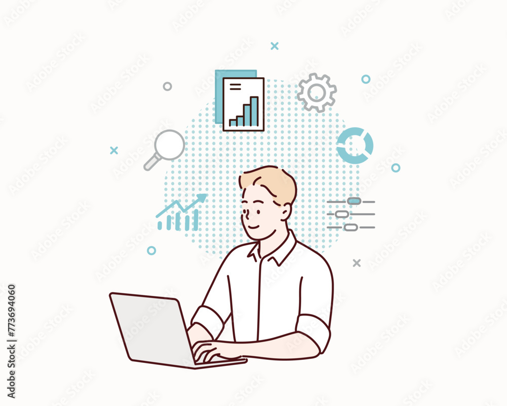 Wall mural business people working for data analytics graph report dashboard and monitoring for business market