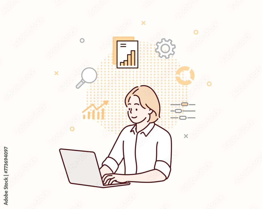 Wall mural business people working for data analytics graph report dashboard and monitoring for business market