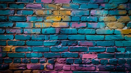 Urban Art: Colorful Graffiti Adorning a Brick Wall in the City