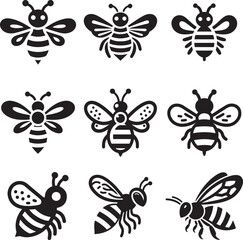 Cartoon bee flying vector illustration icon set on a white background.