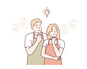 lovers in the kitchen. Hand drawn style vector design illustrations.