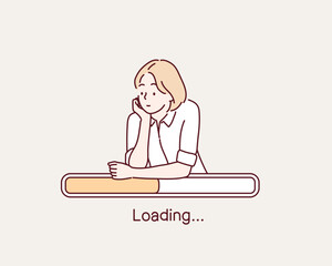 Bored Woman Waiting for Web Page to Load Vector Cartoon. Hand drawn style vector design illustrations.