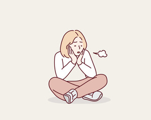 Clip art of man who sighs. Hand drawn style vector design illustrations.