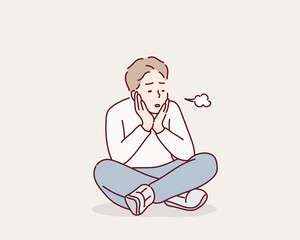 Clip art of man who sighs. Hand drawn style vector design illustrations.